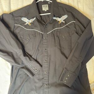 Ely Cattleman Charcoal Western Shirt with Eagle Design